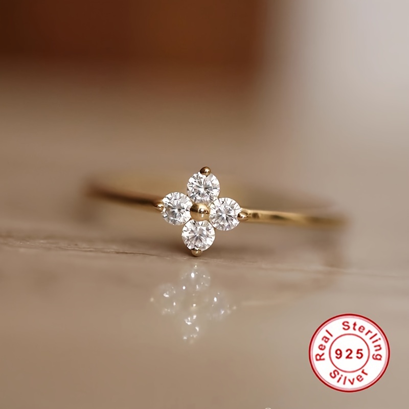 Sterling Silver Four Leaf Clover Ring with CZ